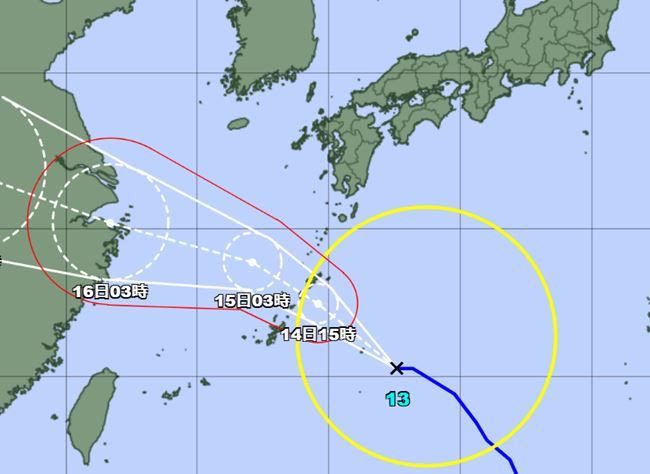 気象庁2024年台風13号進路予想